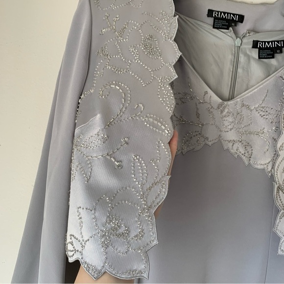 RIMINI Vintage Silver Evening Long Dress Beading embellished Matching Jacket 12 - Picture 3 of 16